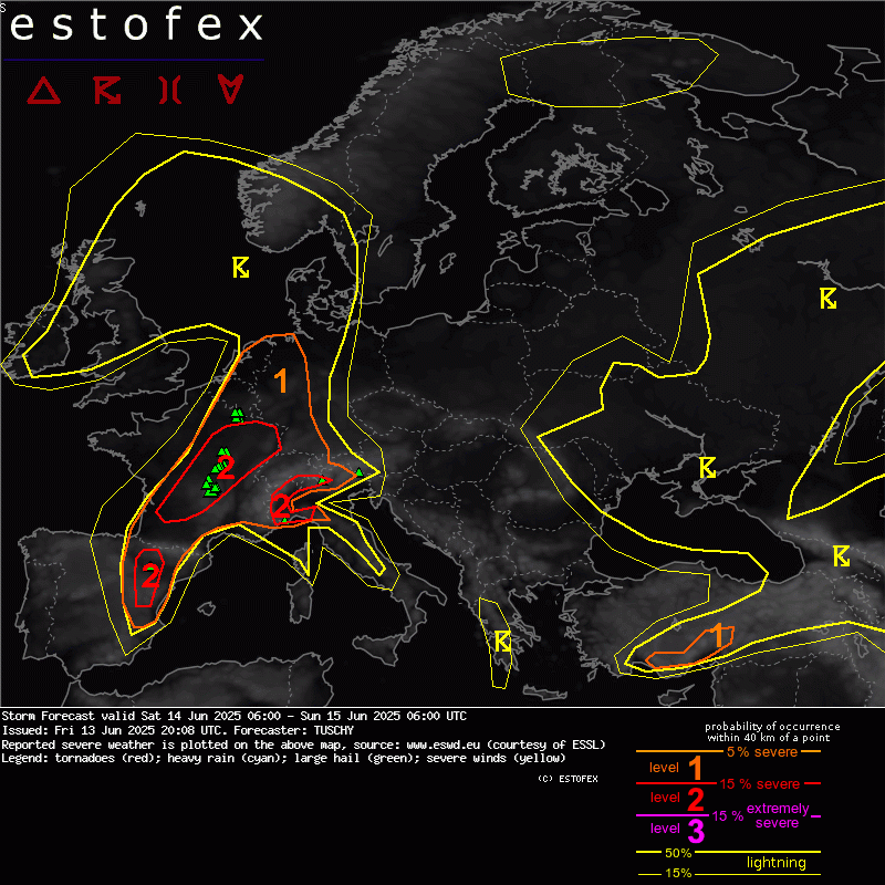 verwachting onweer en storm Europa